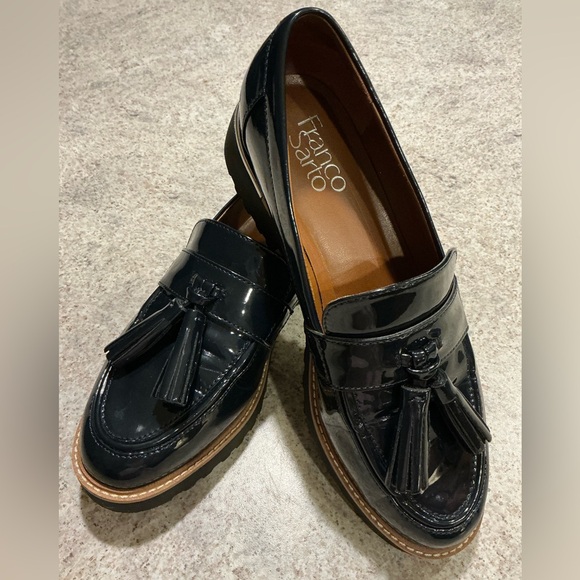 Franco Sarto Shoes - Franco Sarto Preppy Navy Faux Patent Loafer Tassel Slip On Minimalist WM SZ 7W